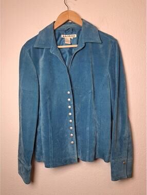 AMI Jacket Women's Blue Lined Leather Coat Blazer Vintage Medium Festival Size M